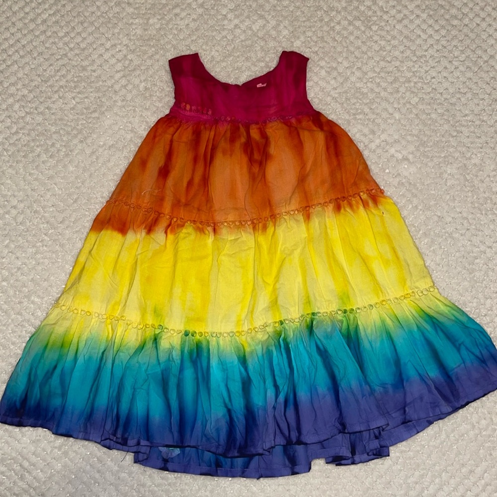 Girls Rainbow Tiered Dress - Multicolor